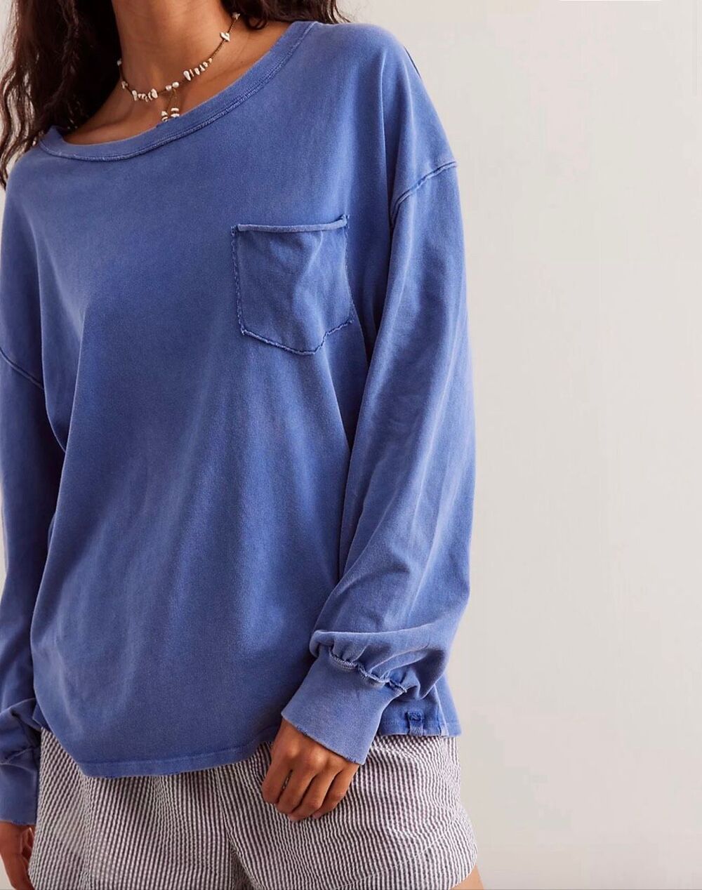 Free People We The Free Fade Into You Long Sleeve Tee in blue L NEW